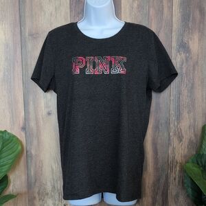 PINK Victoria's Secret Charcoal Logo Graphic Tee L         M674